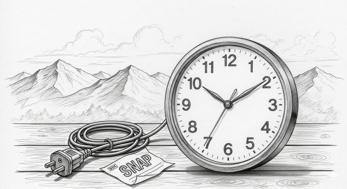 Skizzierte Darstellung von einer Uhr und einem Stromkabel